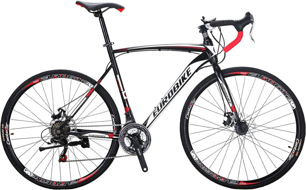 EUROBIKE 700C Wheels Mens Road Bike, 49/54CM Frame Options with Disc Brake, 21 Speed Adult Road Bicycle, 700C Road Bikes for Men