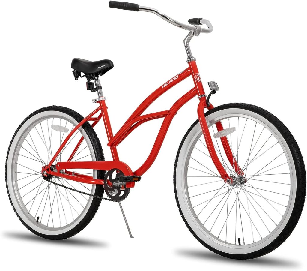 Hiland 26 Inch Womens Beach Cruiser Bike,Rear Coaster Brake,Low Step-Through Single Speed,Comfortable Seat with Dual Springs Commuter Bike for Woman Man Adult Boy and Girl
