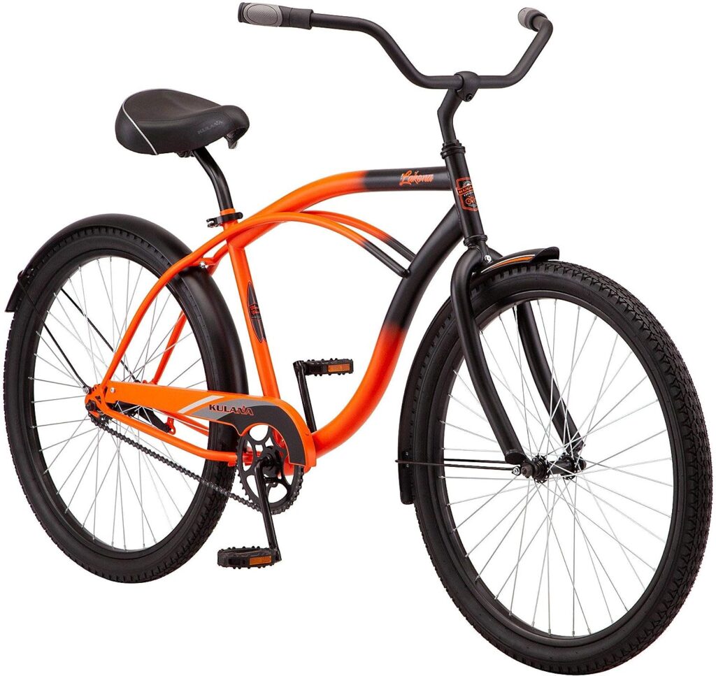 Kulana Lakona Shore Adult Beach Cruiser Bike, 26-Inch Wheels, Single Speed, Orange/Black