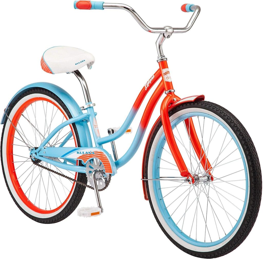 Kulana Lakona Shore Youth Beach Cruiser Bike, 24-Inch Wheels, Single Speed, Blue/Coral (R1751AZ)