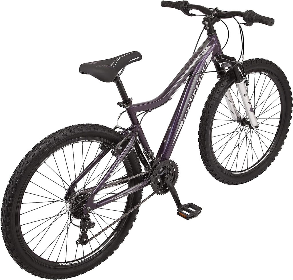 Mongoose Flatrock Youth/Adult Hardtail Mountain Bike, 24 to 29-Inch Wheels, 21-Speed Twist Shifters, 14.5 to 18-Inch Lightweight Aluminum Frame
