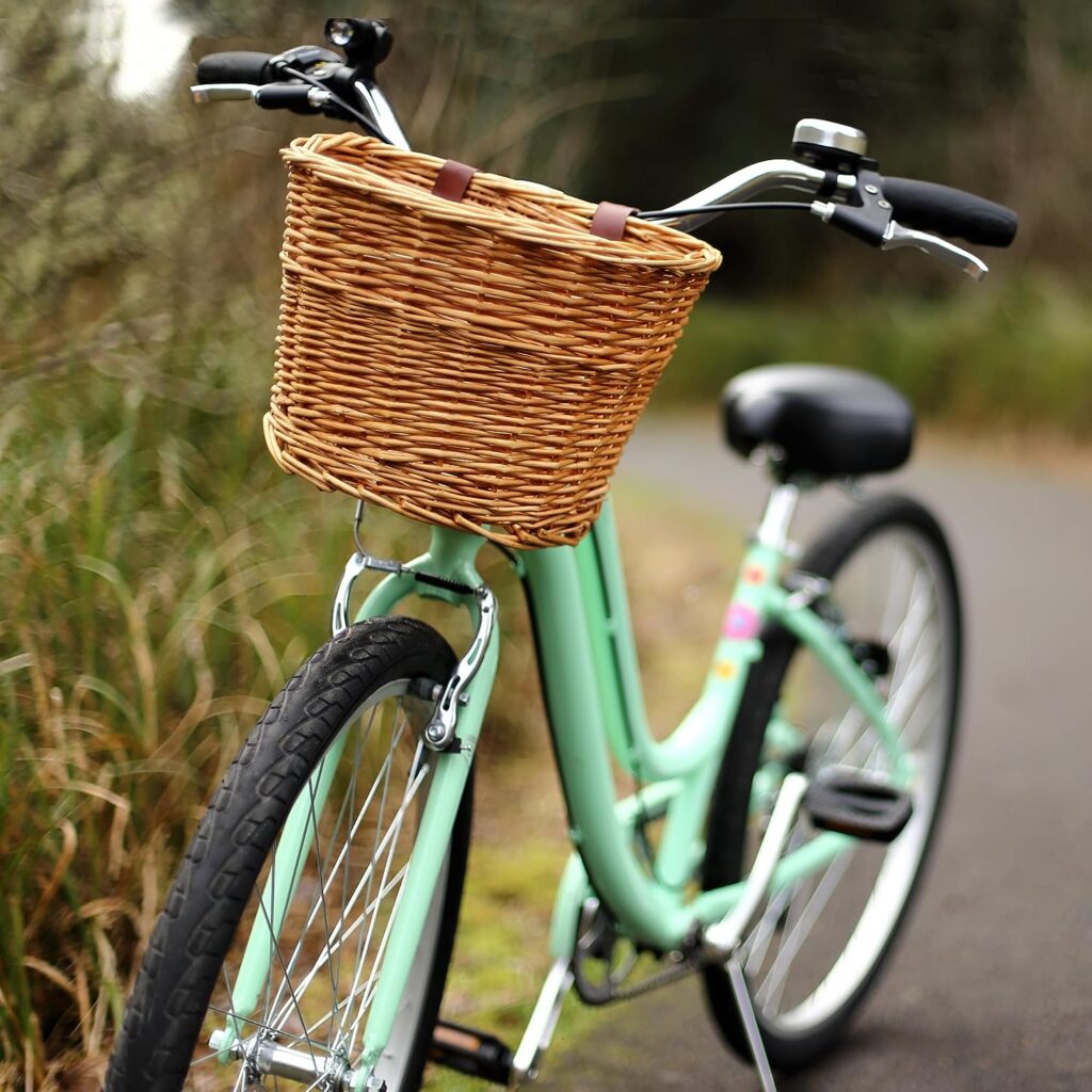 ProSource Wicker Bike Basket Front Cargo for Women and Men, Fits Most Bikes, Beach Cruiser, Stationary Bike, Ebike, Road Bike