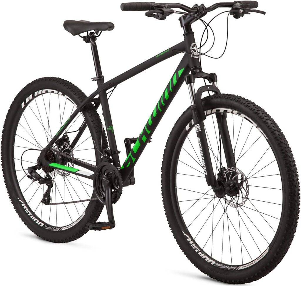 Schwinn High Timber Youth/Adult Mountain Bike for Men and Women, Aluminum and Steel Frame Options, 7-21 Speeds Options, 24-29-Inch Wheels