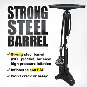 Vibrelli Bicycle Floor Pump - Steel Barrel