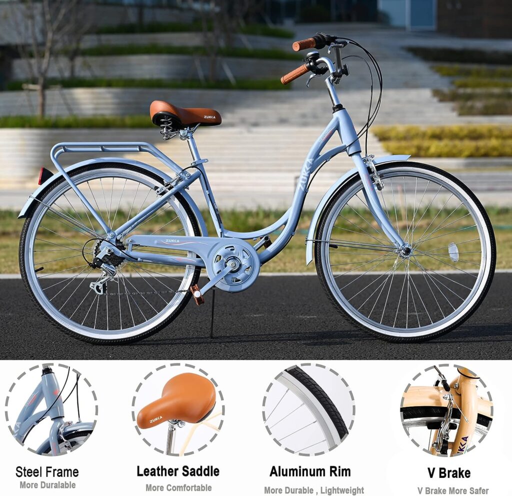 WEEROCK 26 Inch Adult Cruiser Bicycle City Hybrid Bike Shimano 7 Speeds Steel Frame Commuter Bike for Women, Men, Seniors,Multi Colors