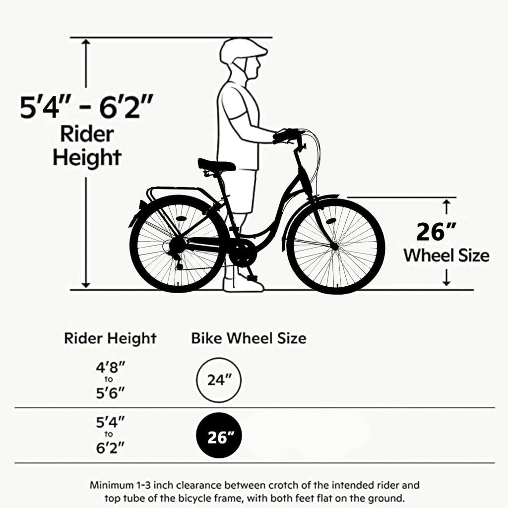 WEEROCK 26 Inch Adult Cruiser Bicycle City Hybrid Bike Shimano 7 Speeds Steel Frame Commuter Bike for Women, Men, Seniors,Multi Colors