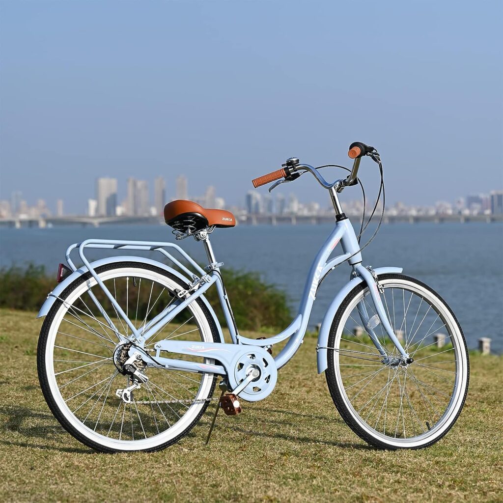 26 Inch Women's Cruiser Bicycle With Basket - Foldable City Bike With V-Brakes & Adjustable Seat