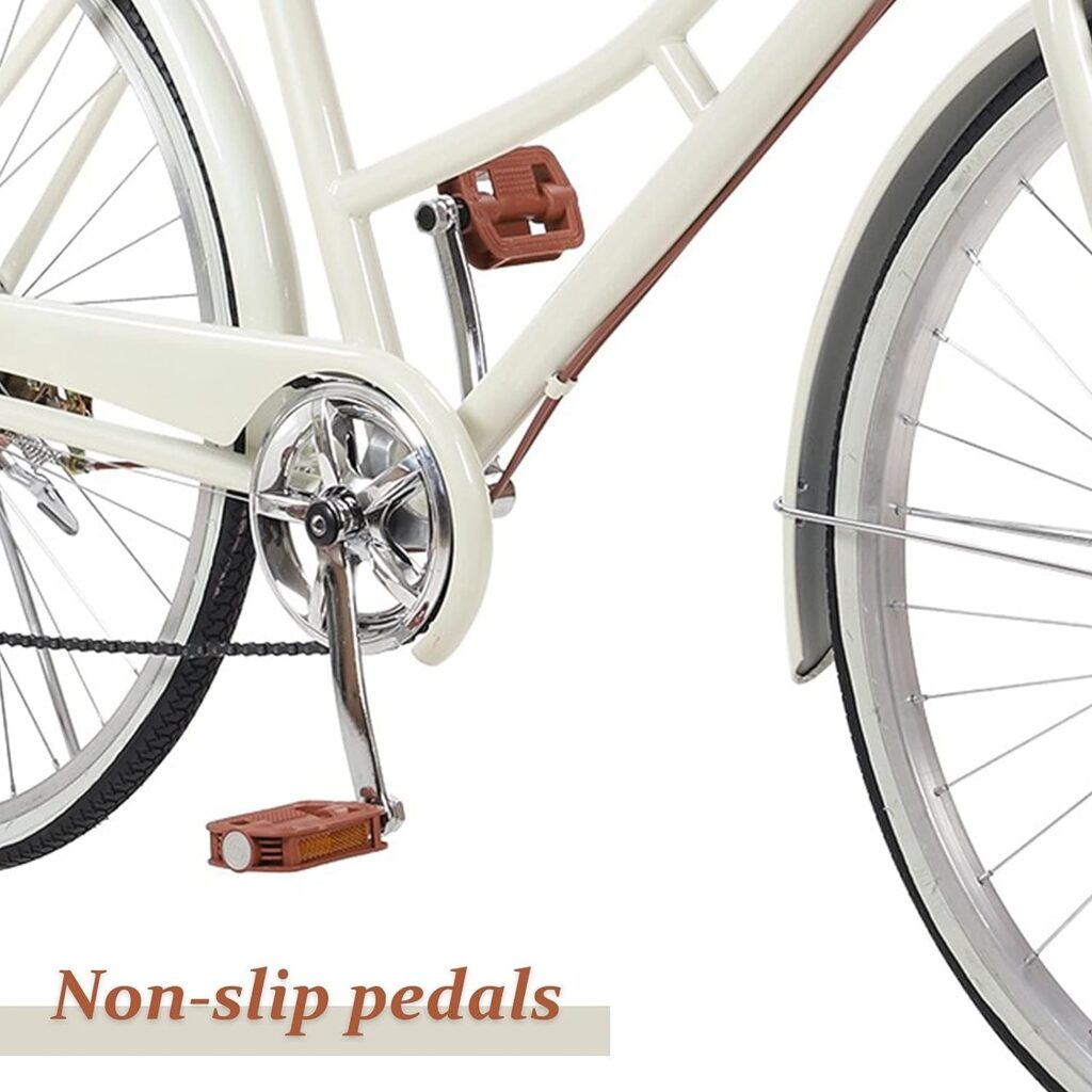 Women Bikes Beach Cruiser Bike - 26in Classic Bicycle Retro Bicycle with Comfortable Seats and Baskets  Back Seats Womens Bike Single Speed Bicycle Commuter Bicycle