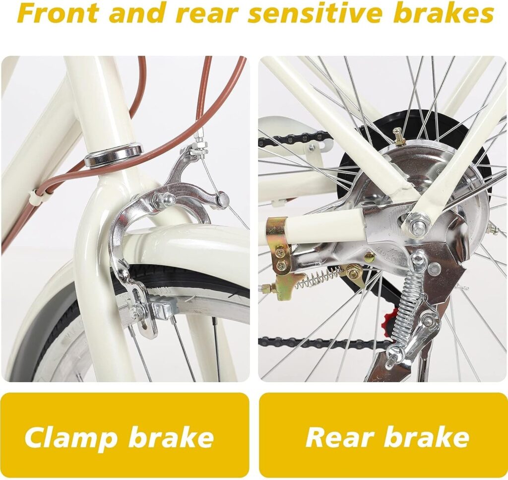 Women Bikes Beach Cruiser Bike - 26in Classic Bicycle Retro Bicycle with Comfortable Seats and Baskets  Back Seats Womens Bike Single Speed Bicycle Commuter Bicycle